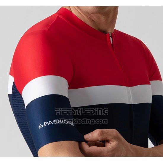 2019 Fietskleding La Passione Rood Wit Blauw Korte Mouwen en Koersbroek
